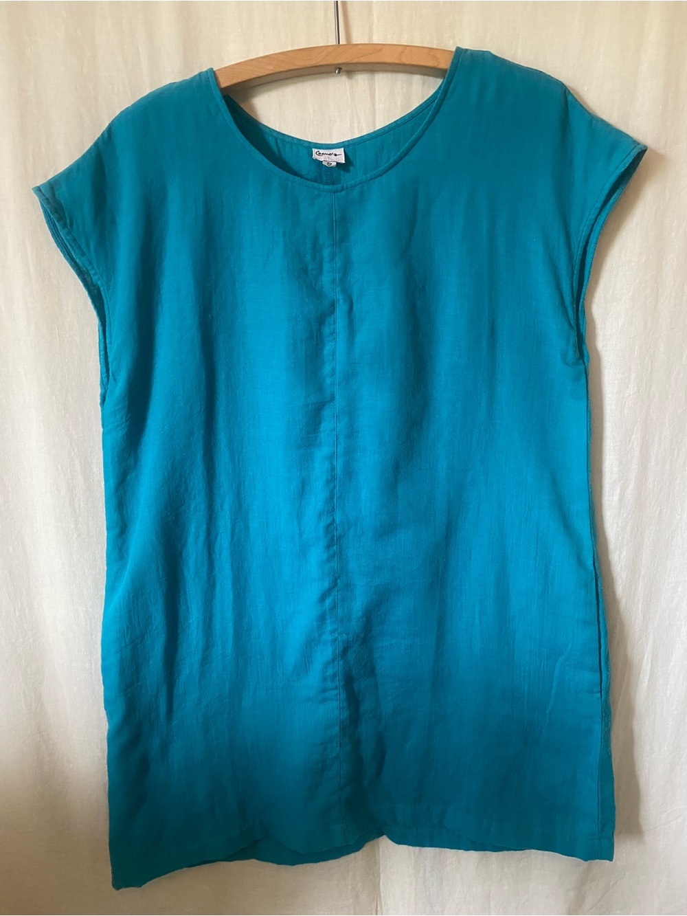 Turquoise Cap Sleeve Cheesecloth Midi Dress by Cosmo’s - Small, Blue, Pockets !!